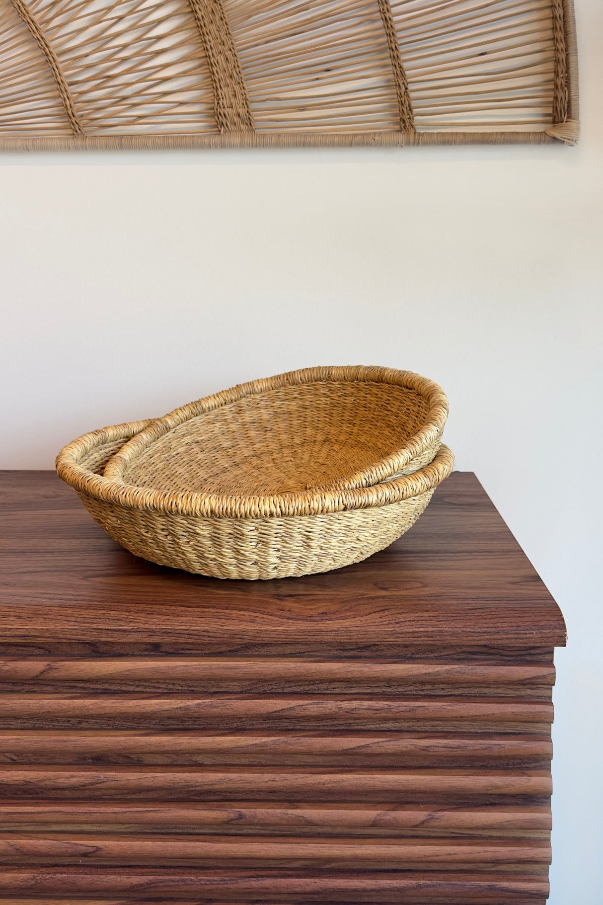 Handwoven Large Large Tray Basket - Natural