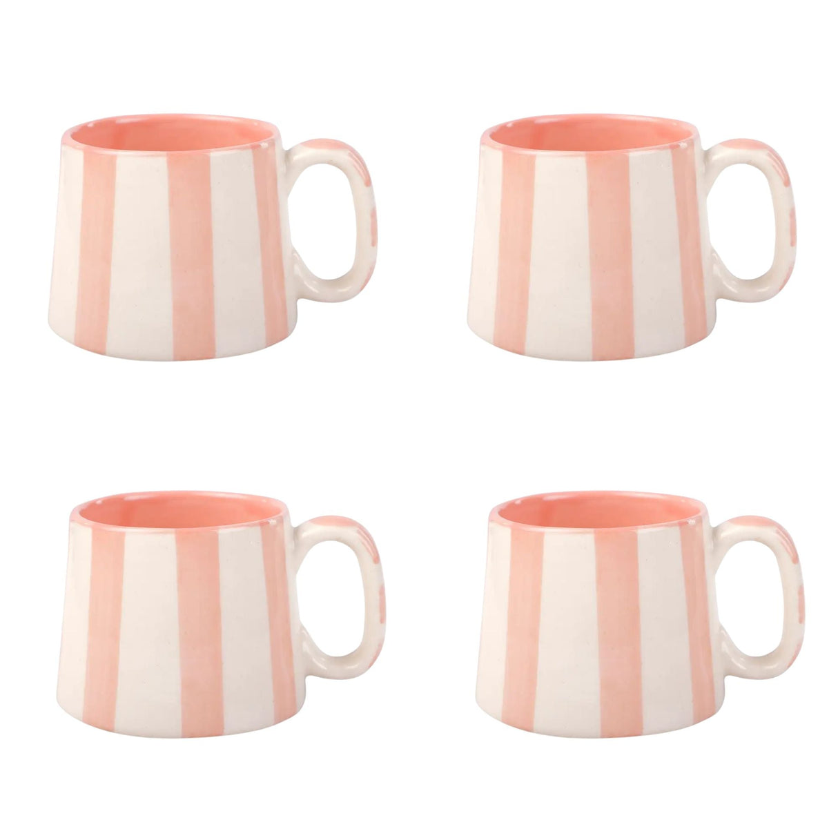 Ceramic Pink Stripe Coffee cup- 220ml - 3.5 x 2.5 Inches (Set of 4)