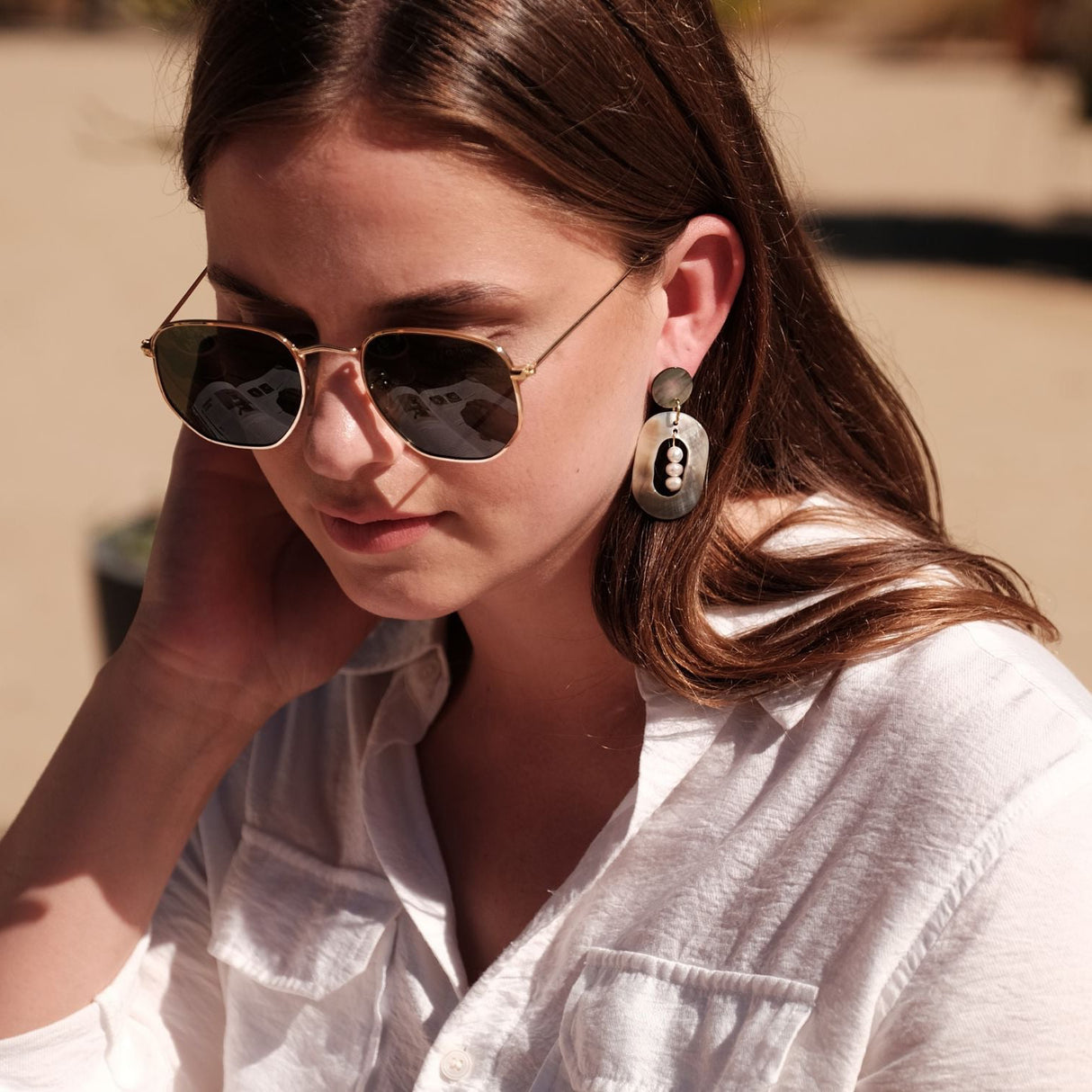 Earrings, Jewelry - Black Mother of Pearl Dangle Earrings - Oval with Inner Pearl | LIKHÂ - LIKHÂ