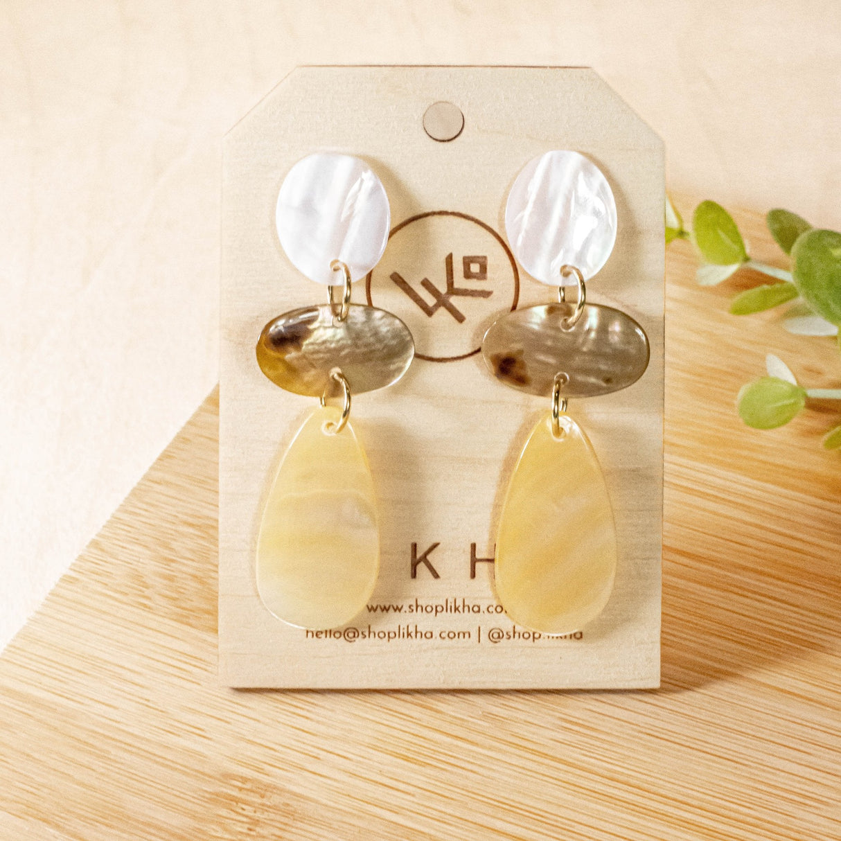Earrings, Jewelry - Mother of Pearl Tricolor Dangle Earrings | LIKHÂ - LIKHÂ