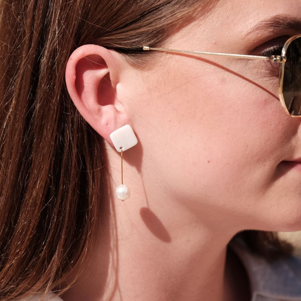 White Pearl Drop Earrings - Mother of Pearl - Sumiye Co