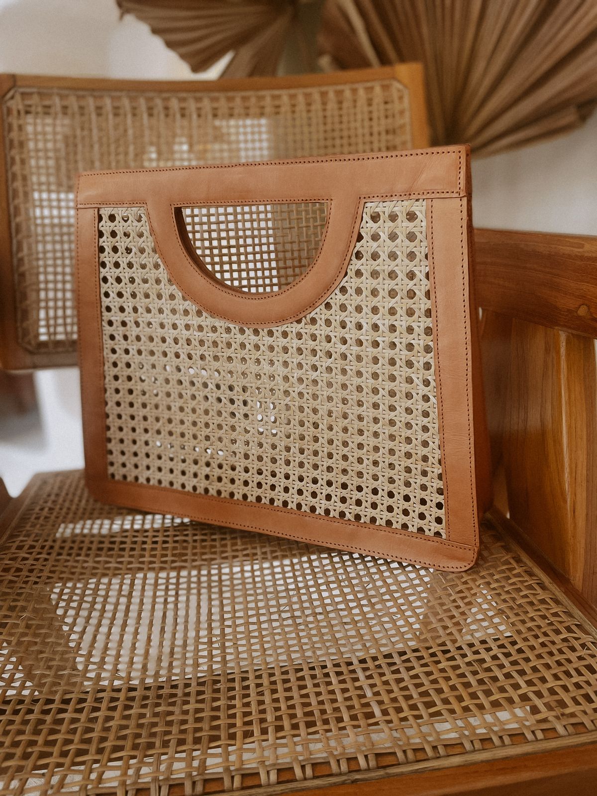 Cora Leather and Rattan Handbag - Sumiye Co