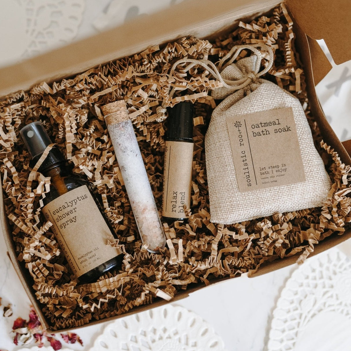 Gift Set- Shower Spray, Relax Roller, Oatmeal Soak & Rose Bath Salt-0