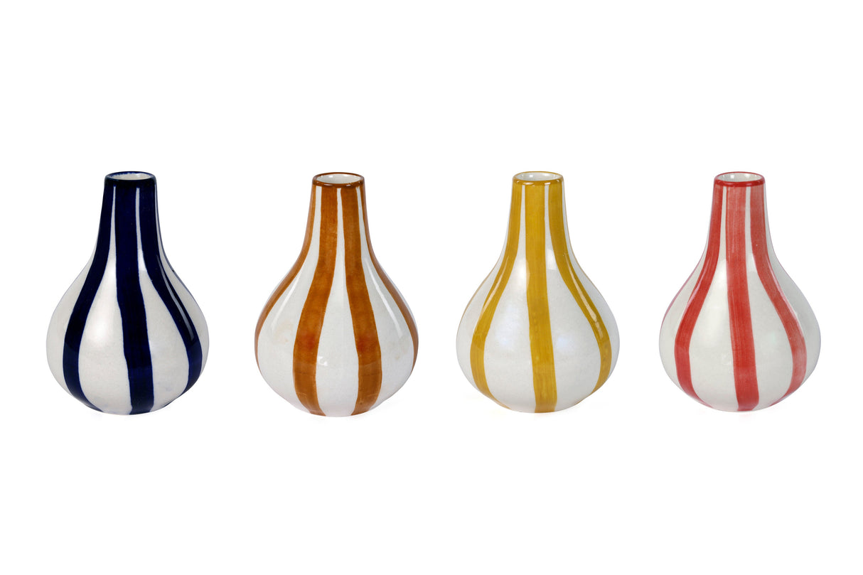 Ceramic Stripe bud vase, Yellow- 3.5 x 3.5 x 4.75 Inches ( Set of 2 )
