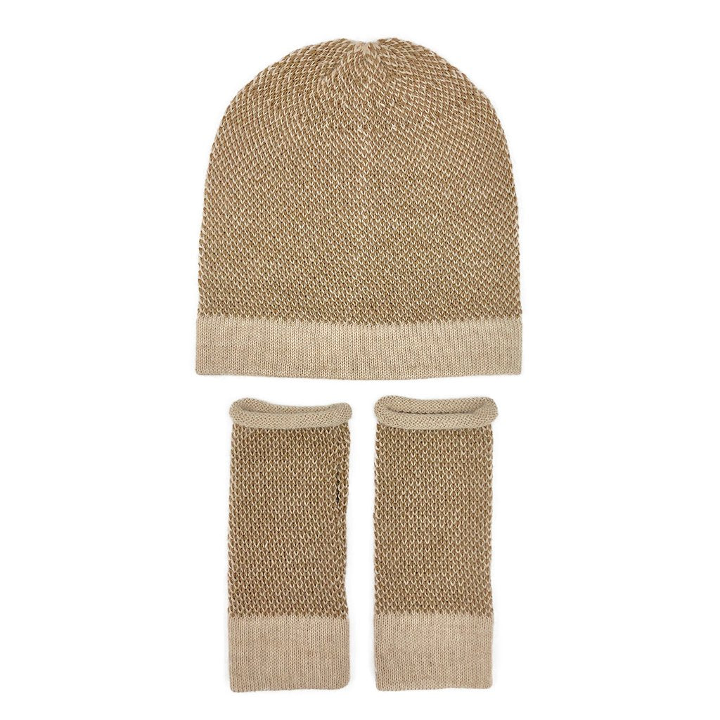 Camel Interwoven Alpaca Beanie by SLATE + SALT - Sumiye Co