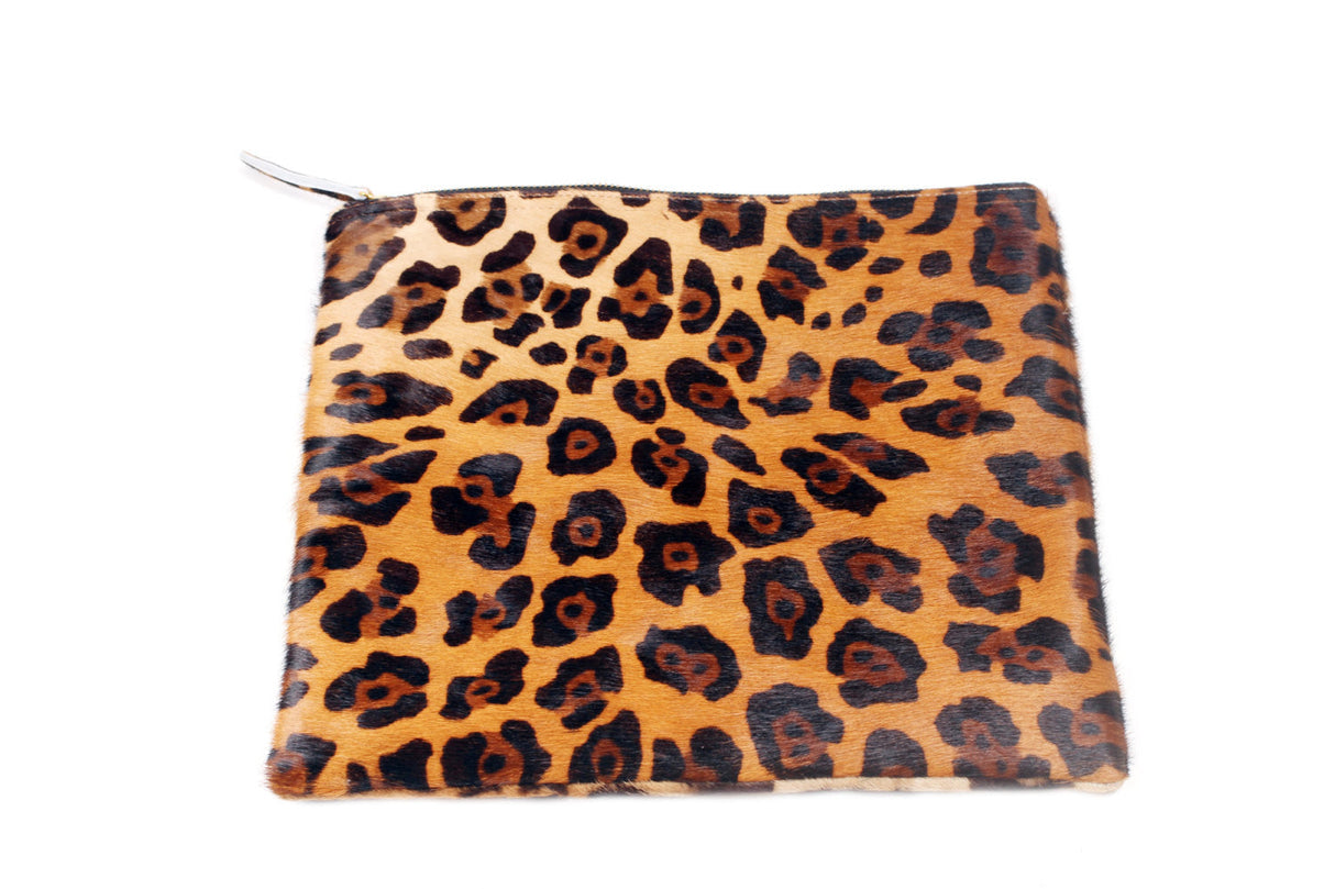 Leopard Print Leather Fold over Clutch | Ethically Sourced Hides - Sumiye Co