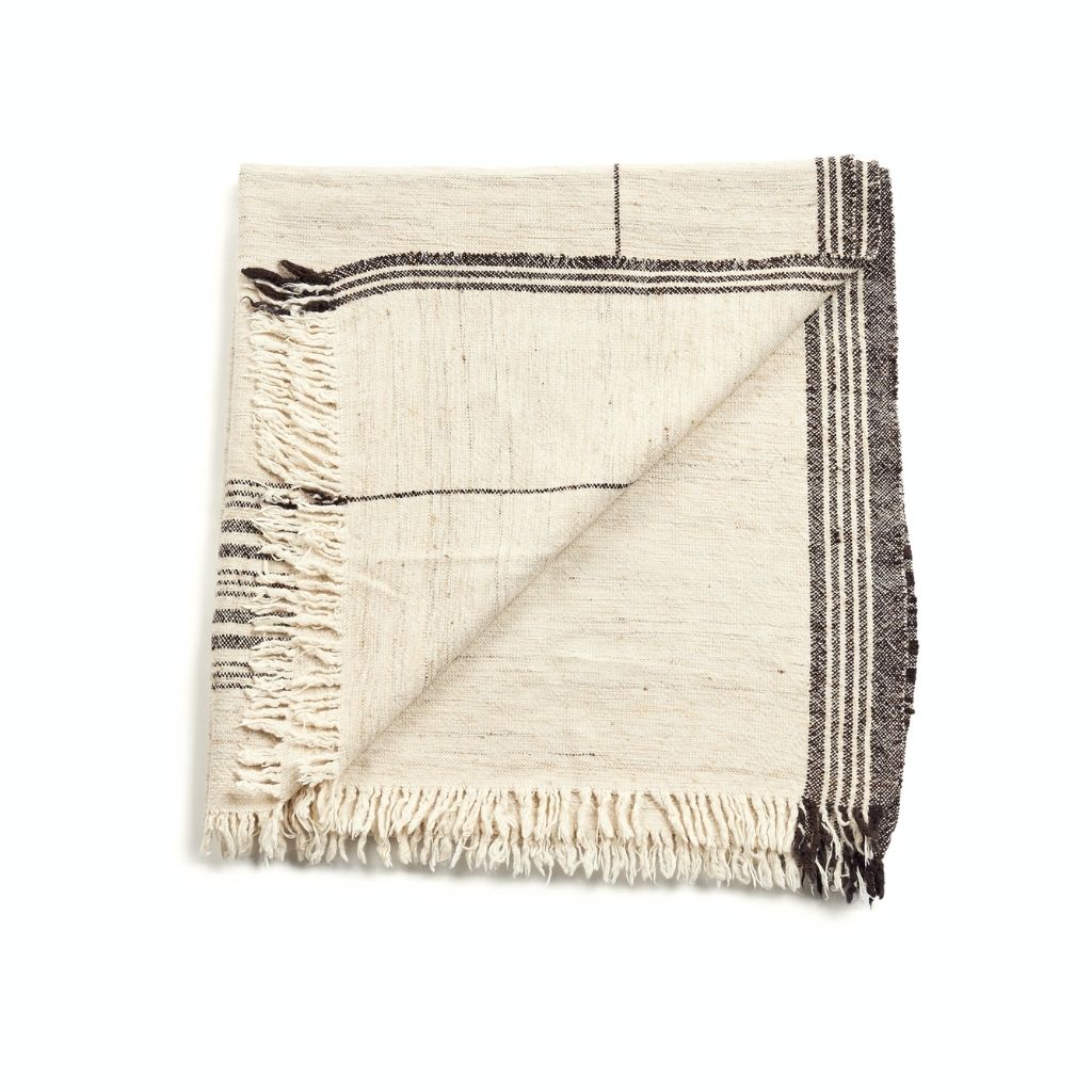 Seytu White  Striped Gently Textured Handloom Throw - Sumiye Co