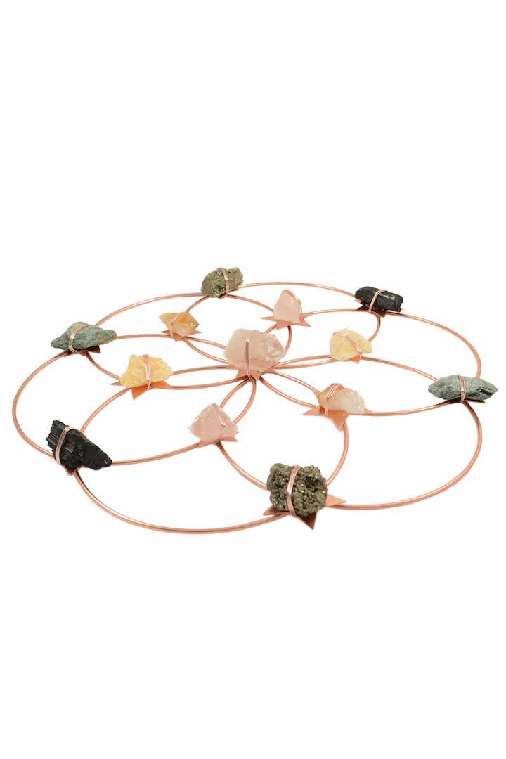 Flower Of Life Healing Crystal Grid - Rose Gold Rainbow by Ariana Ost