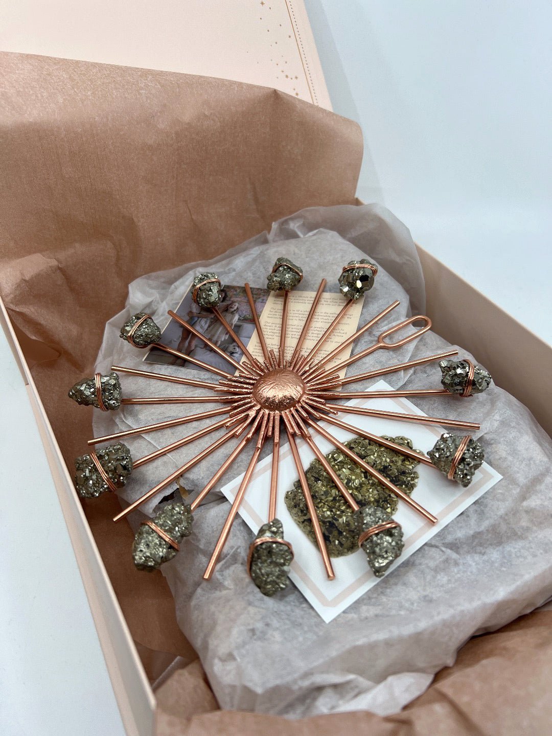 Sunburst Healing Crystal Grid Rose Gold Pyrite - Sumiye Co