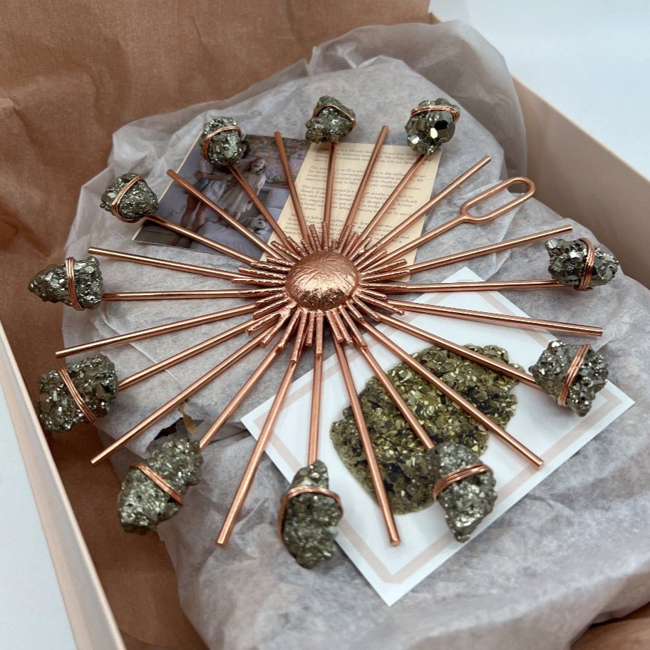 Sunburst Healing Crystal Grid Rose Gold Pyrite - Sumiye Co