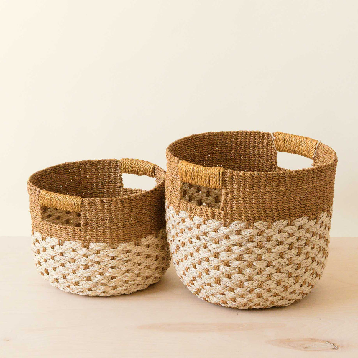 - Golden Brown Round Bakets, set of 2 - Handcrafted Bins | LIKHA - LIKHÂ