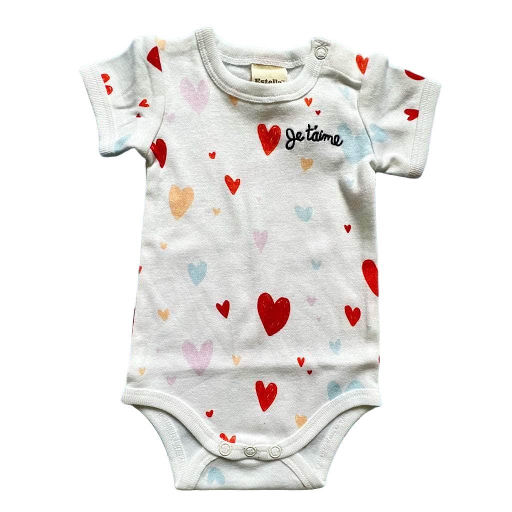 'Je T'aime' Embroidered & Printed Baby Onesie-Hearts by Estella - Sumiye Co