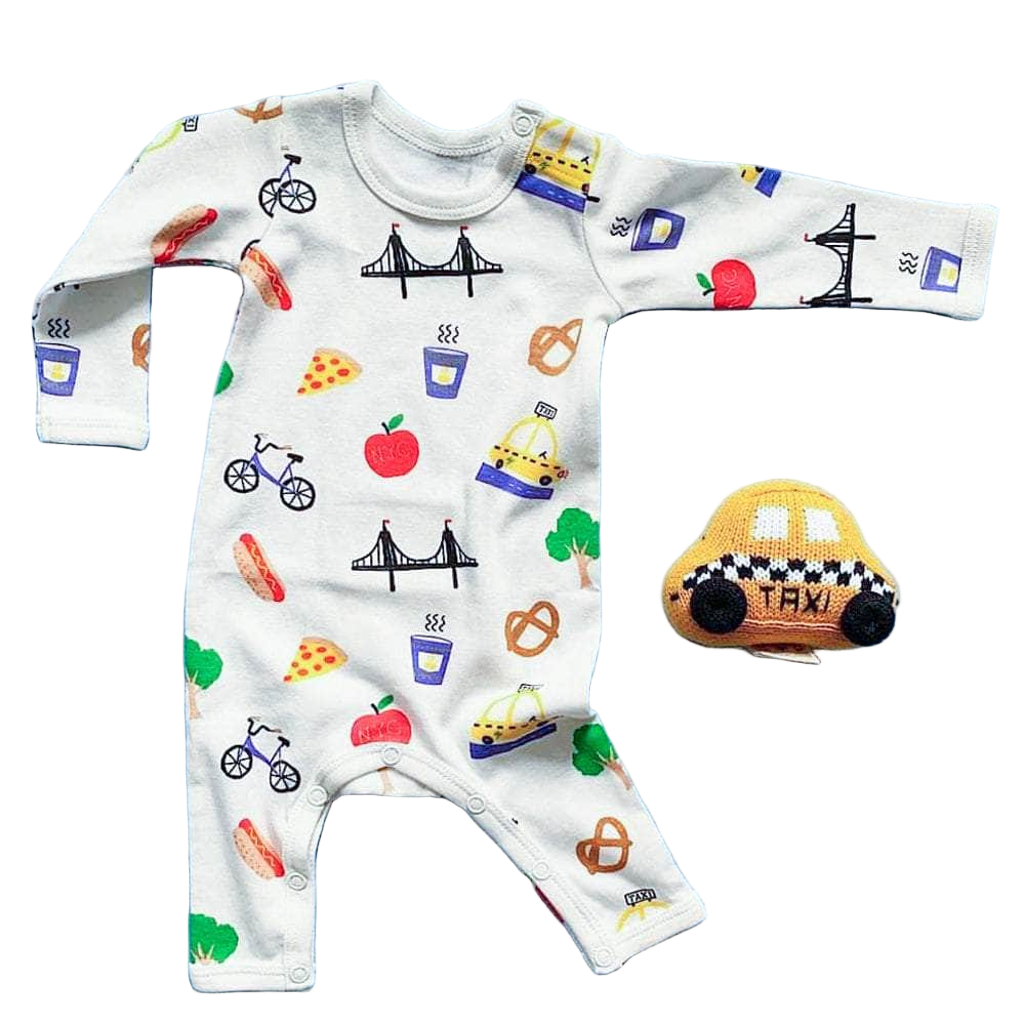Organic Baby Gift Set - New York Onesie & NYC Taxi Rattle Toy by Estella - Sumiye Co