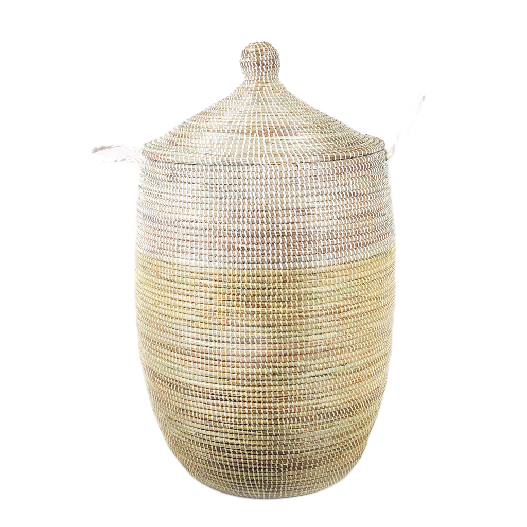 Large Two-Tone Basket 30" x 16.5" - Natural + White - Sumiye Co