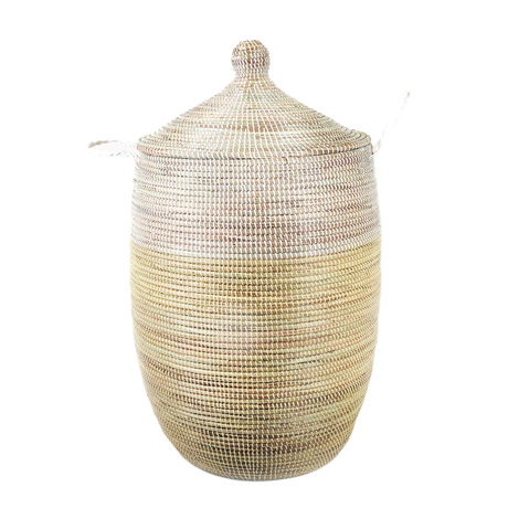 Large Two-Tone Basket 30" x 16.5"  - Natural + White - Sumiye Co