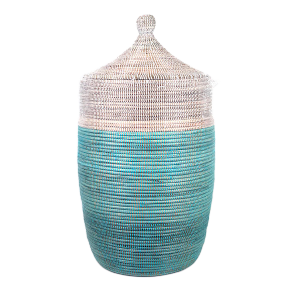 Large Two-Tone Basket 30" x 16.5" - Turquoise + White - Sumiye Co