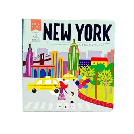 Children's book titled 'New York' with colorful illustrations on a white background