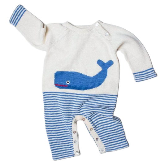 Organic Baby Romper, Long Knit - Whale by Estella