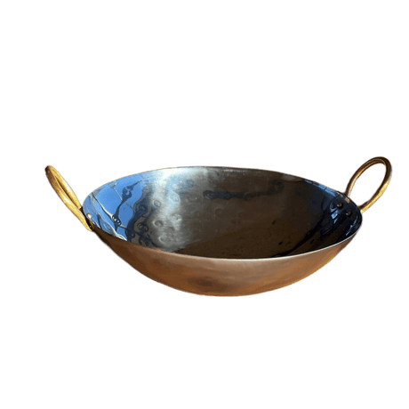 Indian Kadai Steel Wok with Brass Handles - Sumiye Co