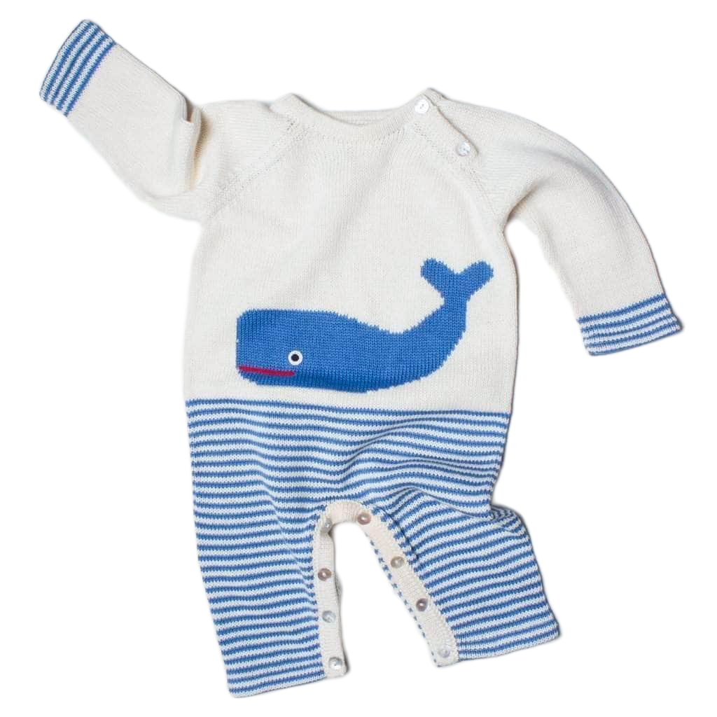 Baby Gift Set - Knit Romper, Hat & Rattle Whale - Sumiye Co