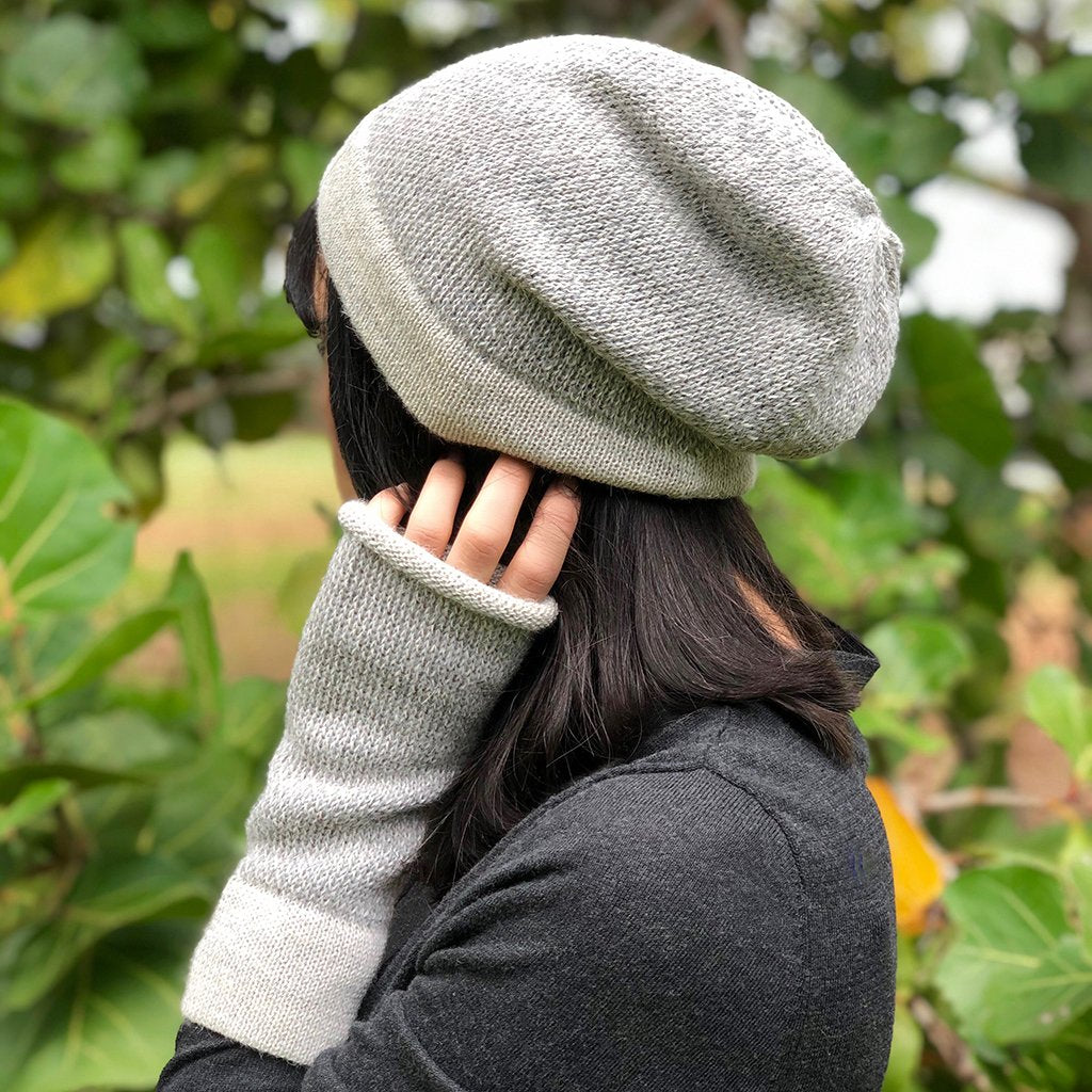 Gray Interwoven Alpaca Beanie by SLATE + SALT - Sumiye Co