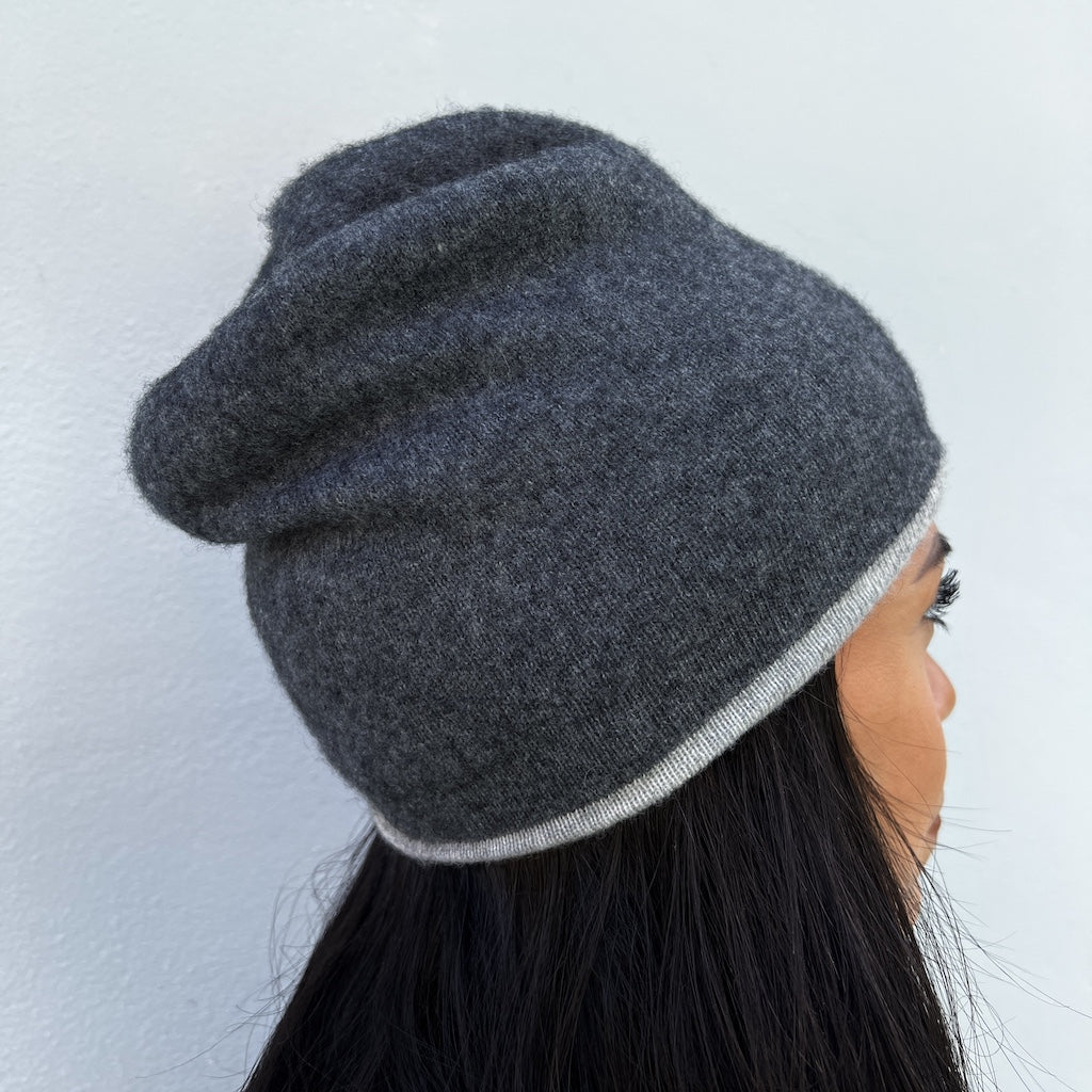 Charcoal + Ash Reversible Cashmere Beanie-1