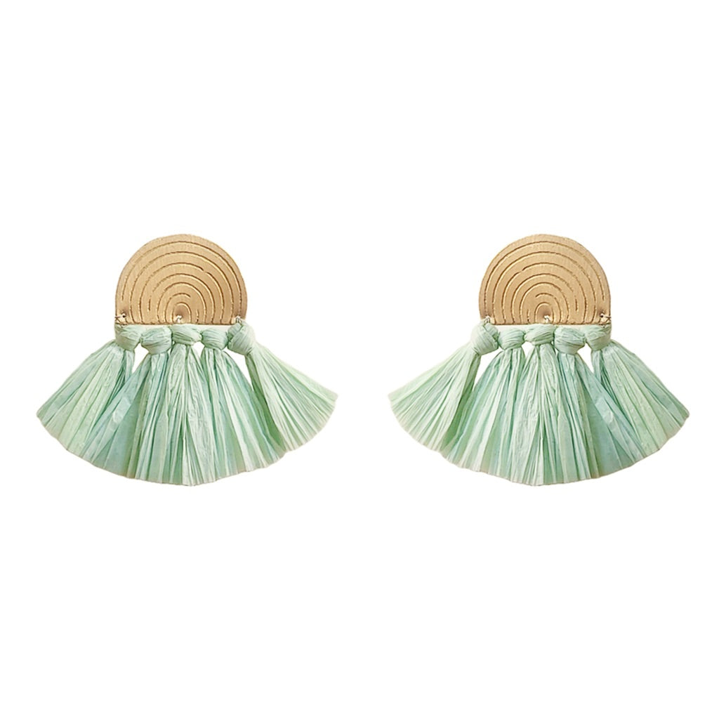 Sea Green Raffia Fan Earrings-0