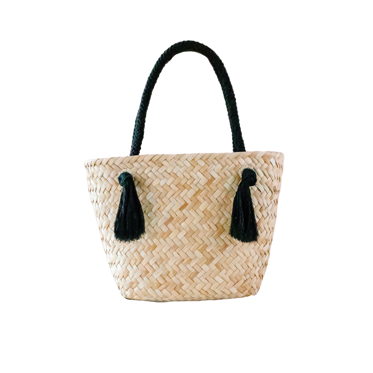 Black Modern Straw Tote with Cord Handles - Classic Tote Bags - Sumiye Co