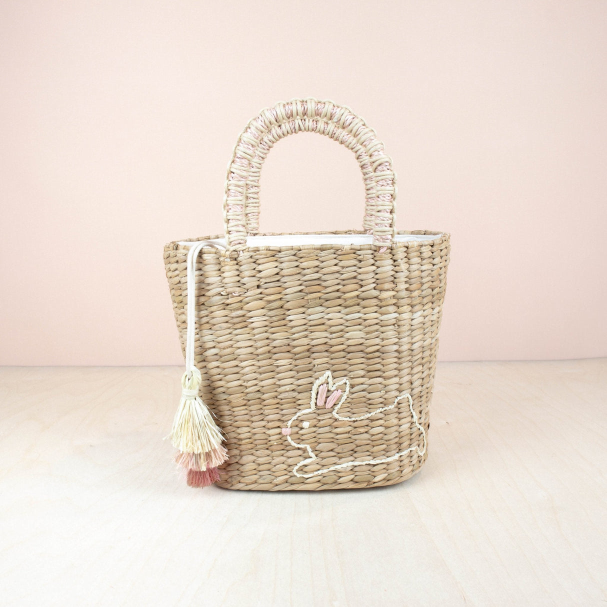 Handbags - Mini Seagrass Tote with Embroidered Bunny - Unique Handbag | LIKHA - LIKHÂ