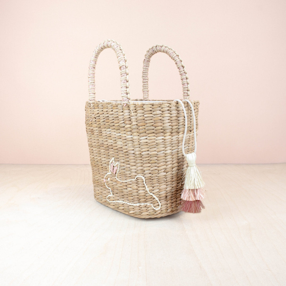 Handbags - Mini Seagrass Tote with Embroidered Bunny - Unique Handbag | LIKHA - LIKHÂ