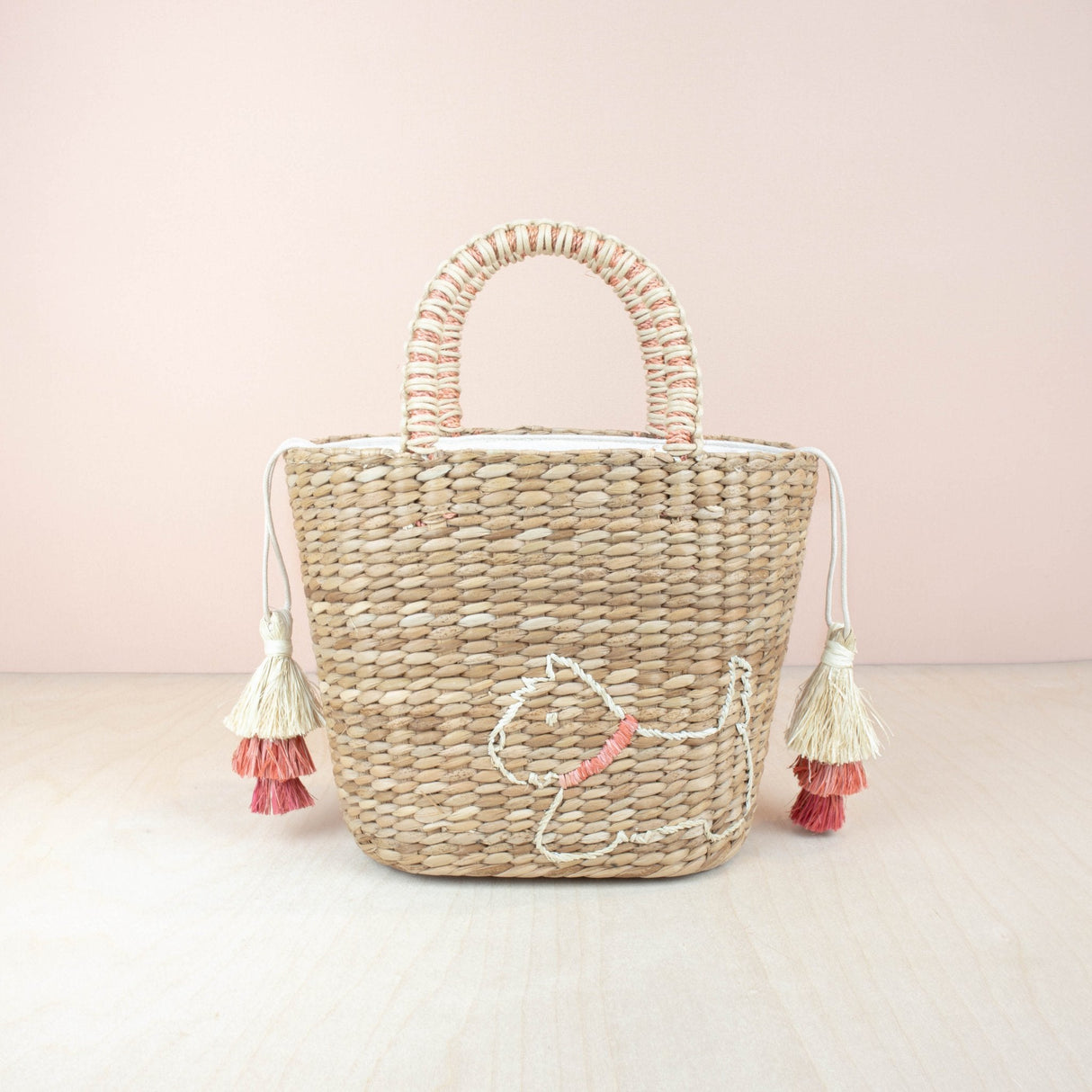 Handbags - Mini Straw Tote Bag with Embroidered Westie - Woven Handbag | LIKHA - LIKHÂ