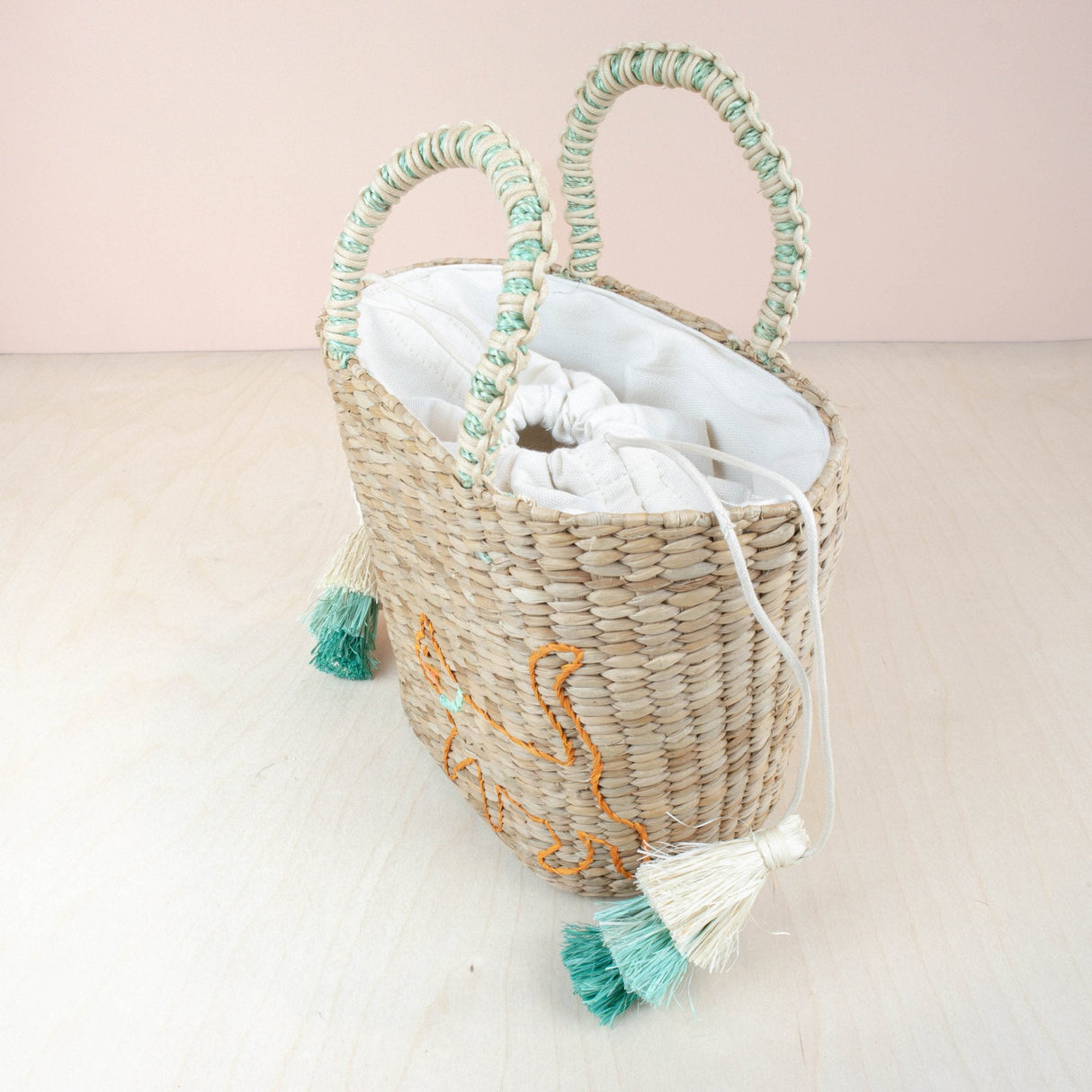 Handbags - Mini Tote Bag with Embroidered Cat - Straw Tote | LIKHA - LIKHÂ