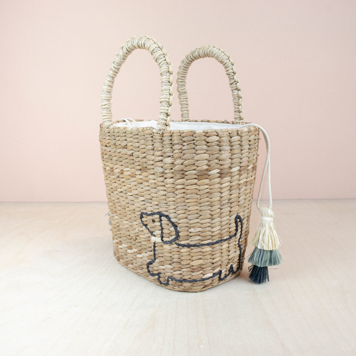 Handbags - Mini Woven Tote Bag with Embroidered Dachshund - Straw Tote | LIKHA - LIKHÂ