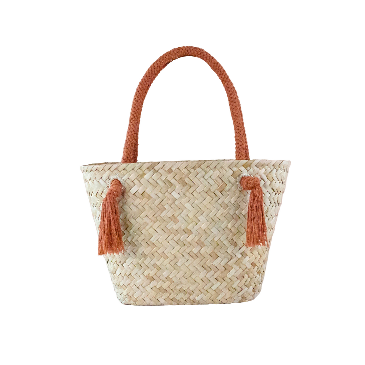 Rust Modern Woven Tote with Unique Handles - Straw Tote Bags - Sumiye Co