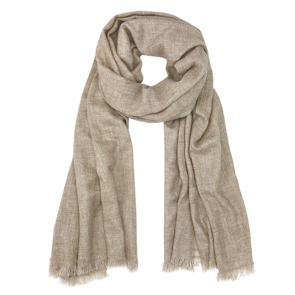 Beige Handloom Cashmere Scarf by SLATE + SALT - Sumiye Co