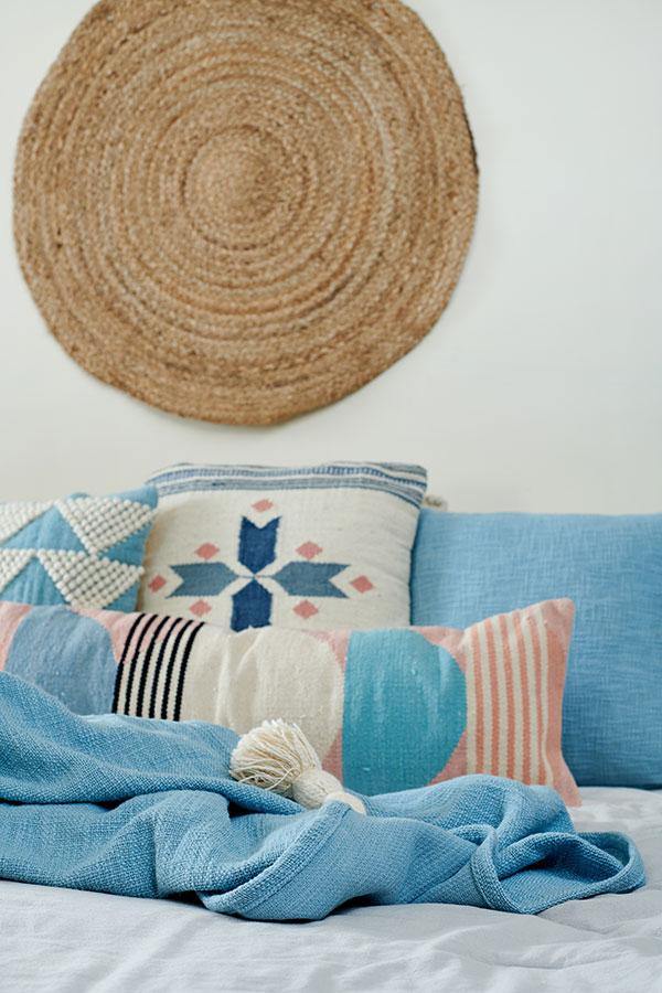 Lumbar Pillow | Handmade Circle Geo Multi Blue - 12in x 34in - Sumiye Co