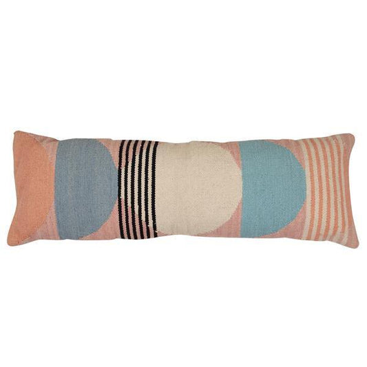 Lumbar Pillow | Handmade Circle Geo Multi Blue  - 12in x 34in