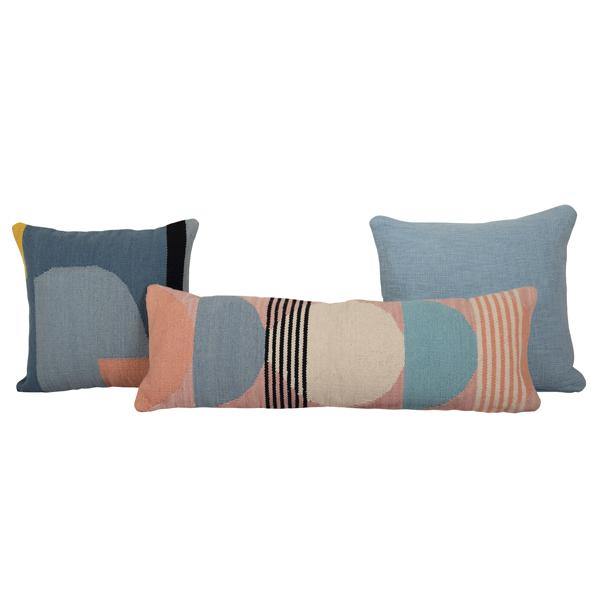 Lumbar Pillow | Handmade Circle Geo Multi Blue - 12in x 34in - Sumiye Co