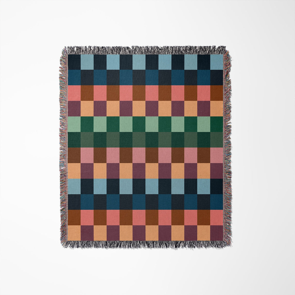 Multicolored checkered blanket on a white background