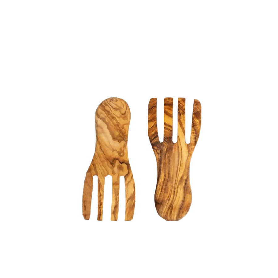 Gharyan Olive Wood Salad Servers Flat Forks Set | Tunisia - Sumiye Co