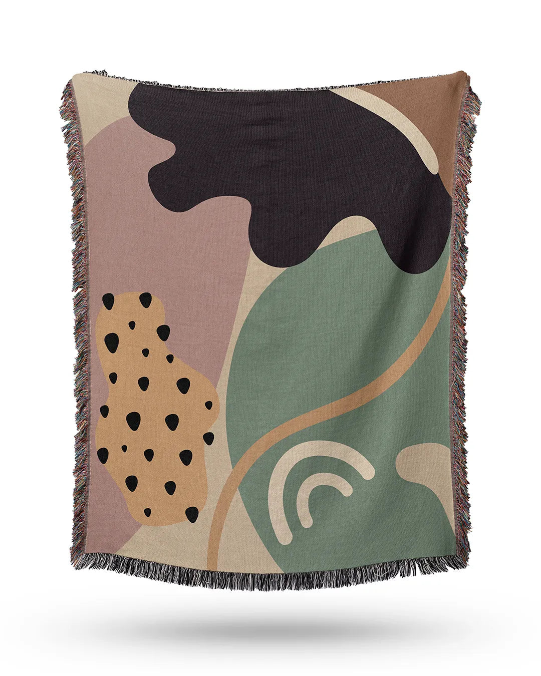 Fringed woven throw blanket in earthy tones, blending vintage and contemporary style.