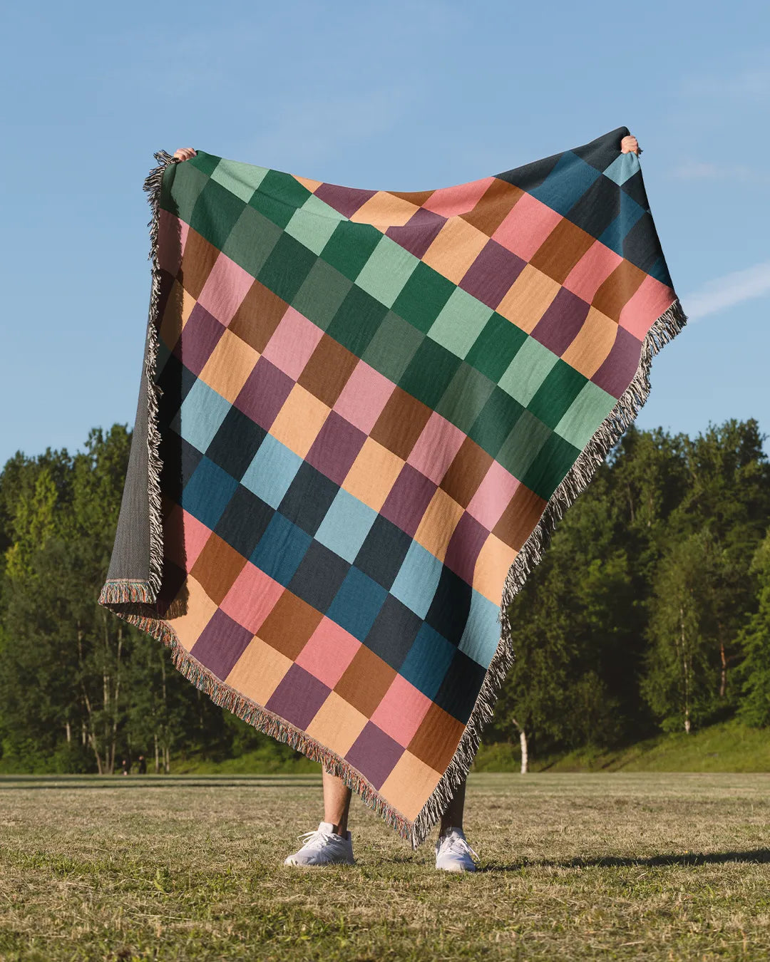 Vibrant Gingham Cotton Woven Throw Blanket