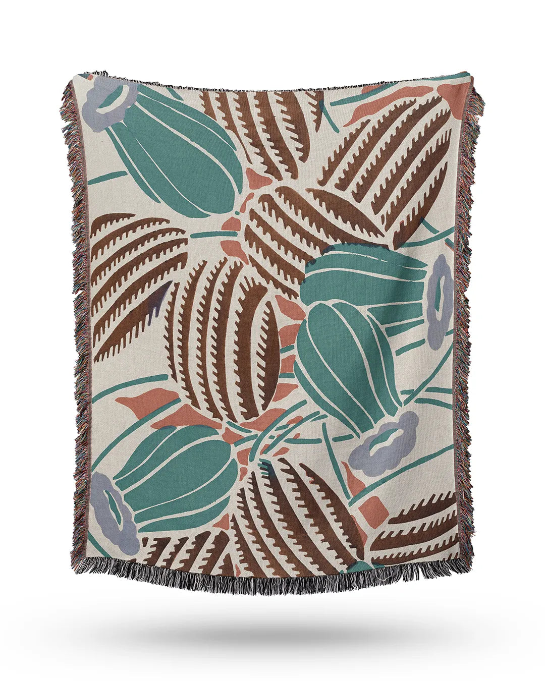 Southwestern-style throw blanket featuring hand-drawn desert plants and a textured finish.