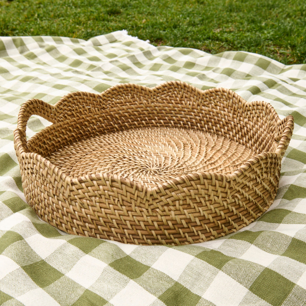 Lily Round Scalloped Rattan Serving Tray - Sumiye Co