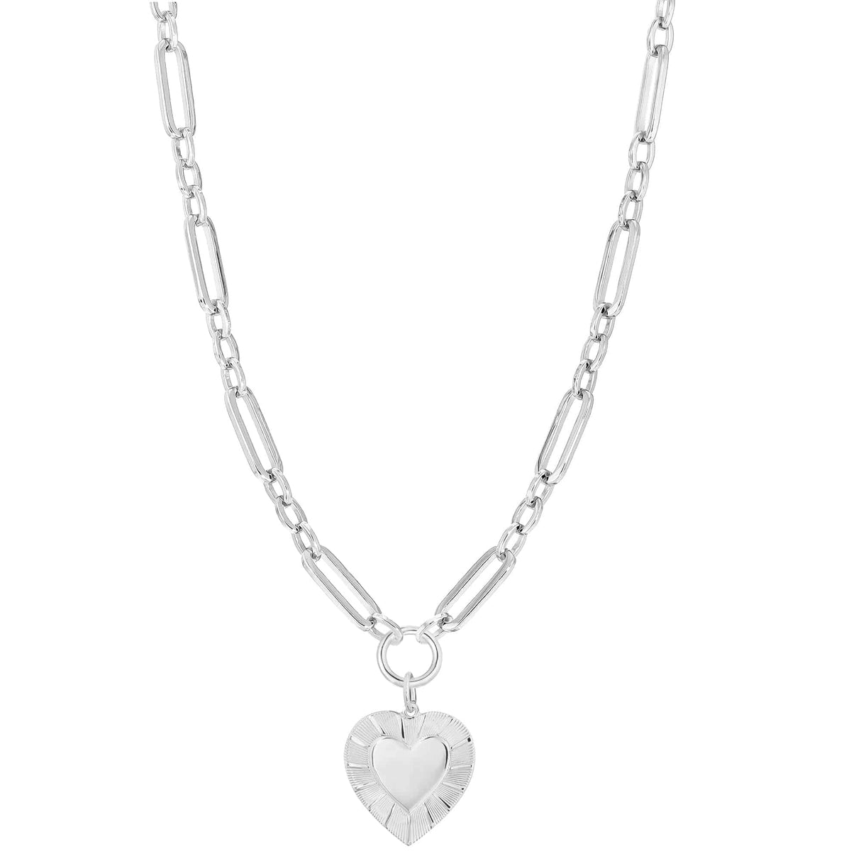 Large Multi Link Chain & Heart Pendant Necklace - Sumiye Co