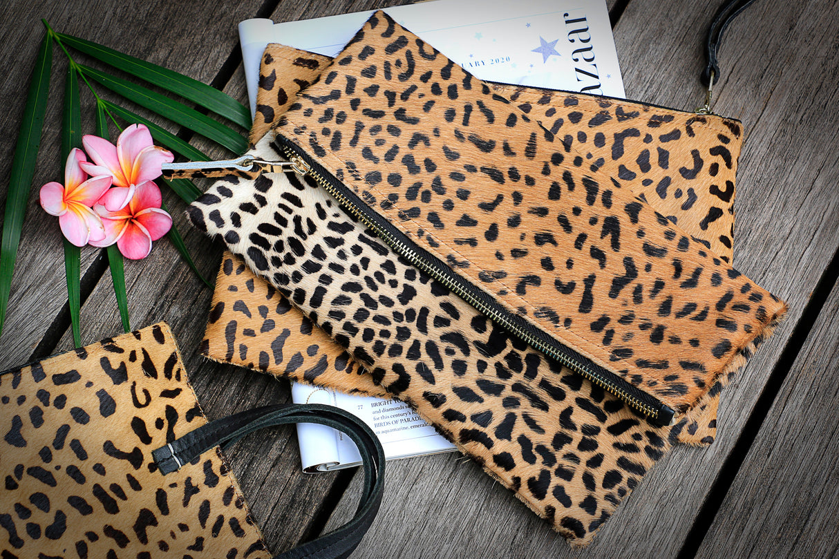 Leopard Print Leather Clutch | Ethically Sourced Hides - Sumiye Co