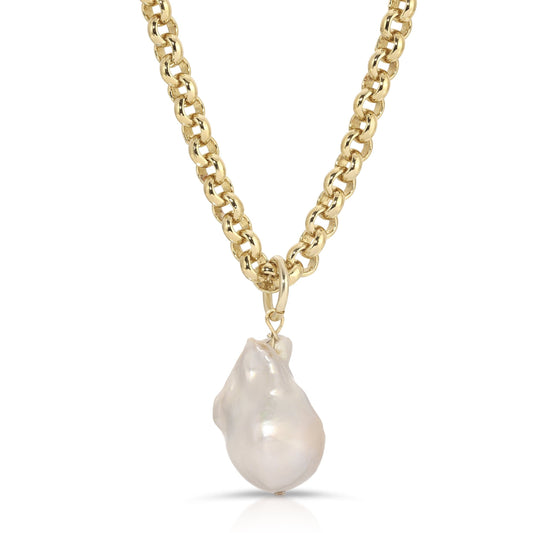 Micro Royal Chain & XL Baroque Pearl Pendant Necklace