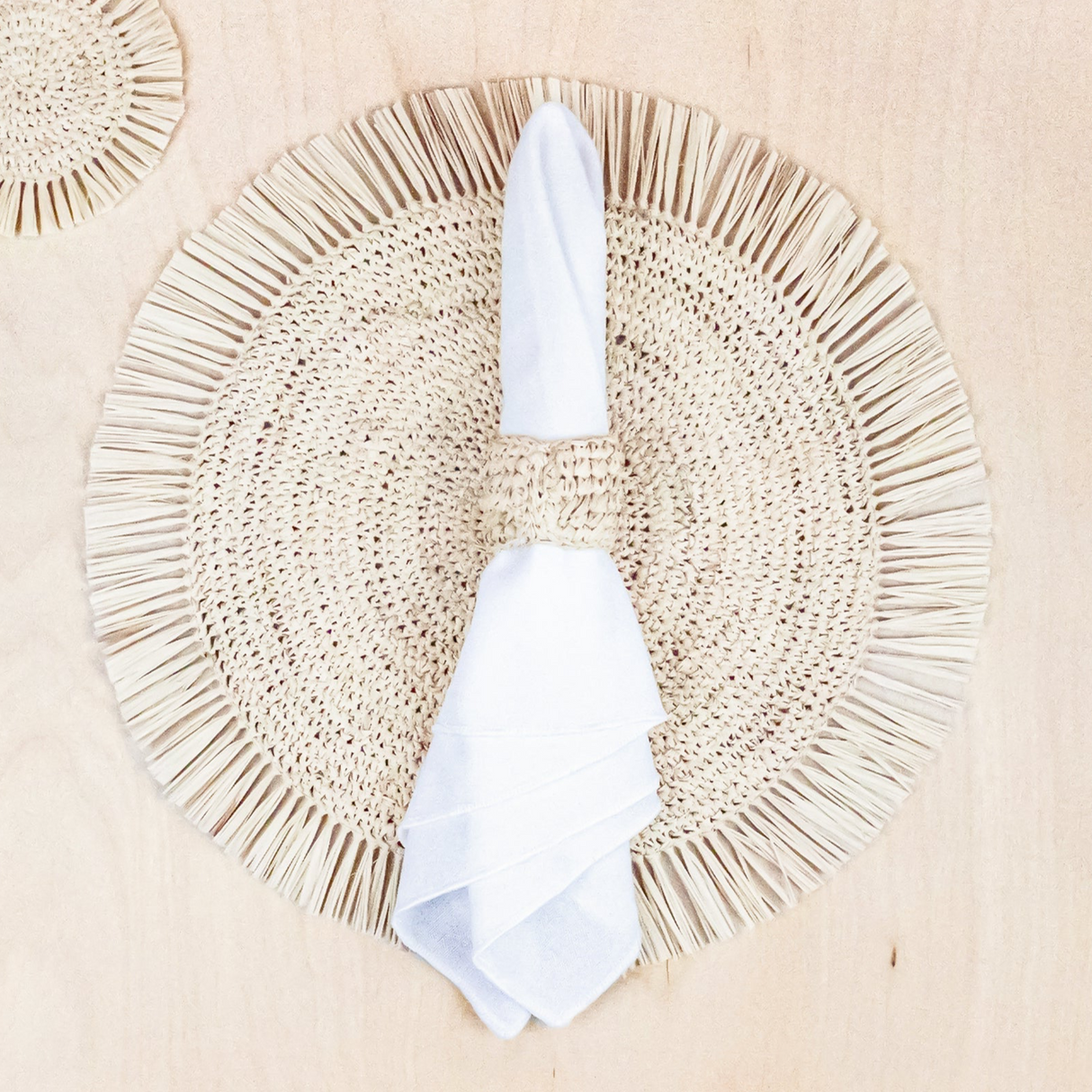 Natural Raffia Crochet Napkin Rings, set of 4 - Natural Fiber - Sumiye Co