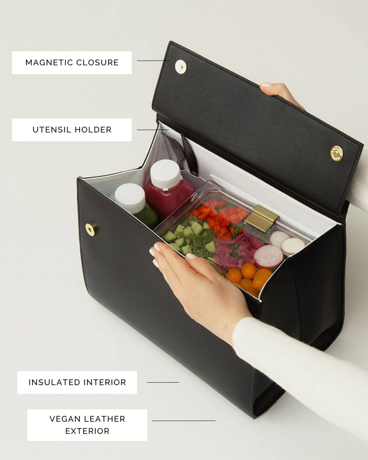 The Large Luncher - Black | Designer Lunch Bags & Totes - Sumiye Co