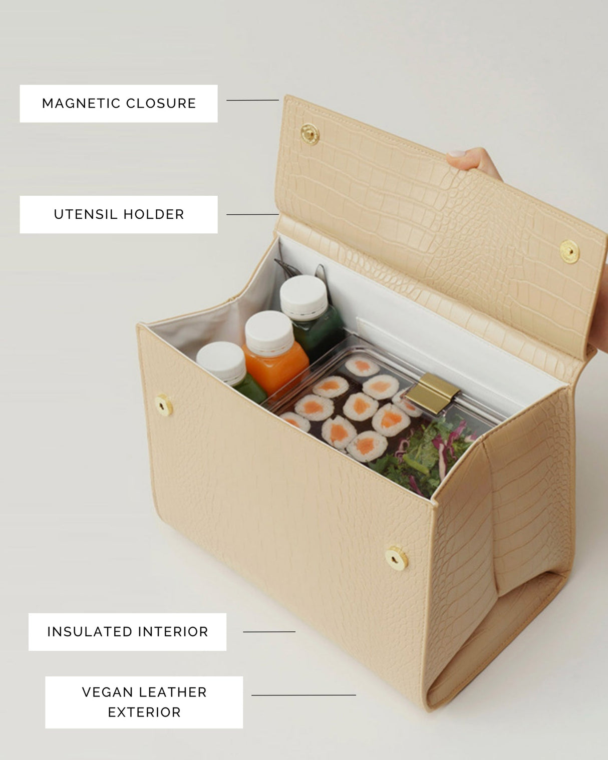 The Large Luncher - Cream Croc | Designer Lunch Bags & Totes - Sumiye Co